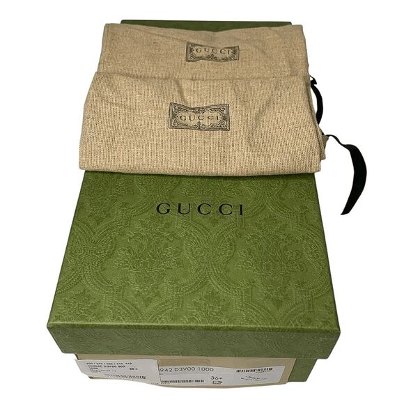 Gucci Hills GG Logo Ballet Flats EU 36.5 US 6.5 Cap Toe Double G Leather - Picture 2 of 14